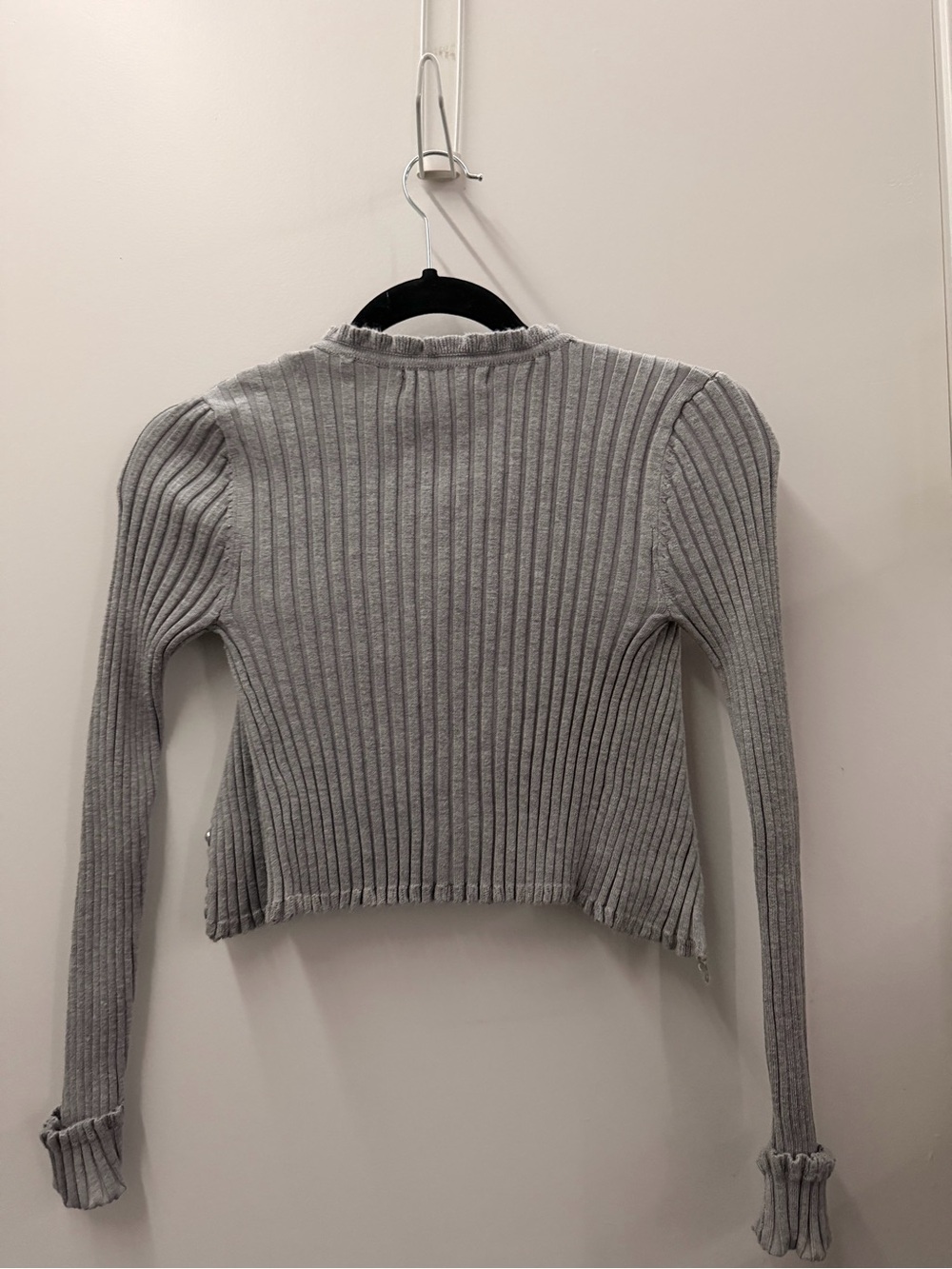 Love Tree Gray Ribbed Ruffle-Trim Cardigan Sweater - Picture 5 of 5